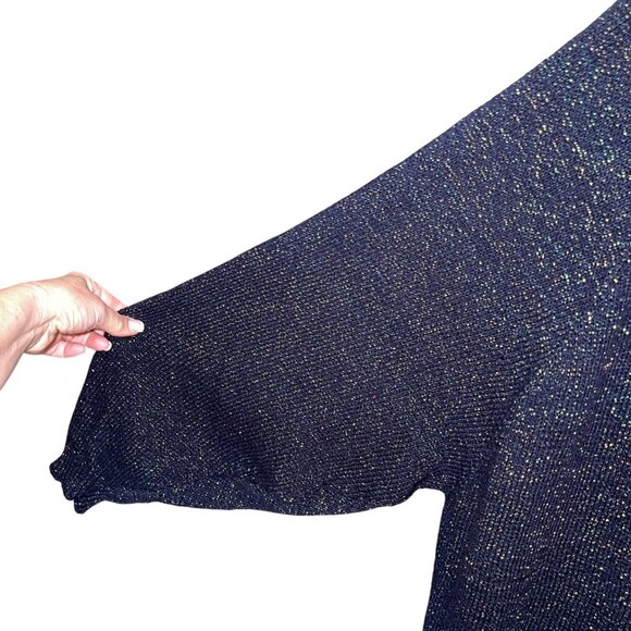 Vintage Womens Duster Sweater Size XL Deep Navy Green Metallic Handmade Casual - Picture 13 of 16